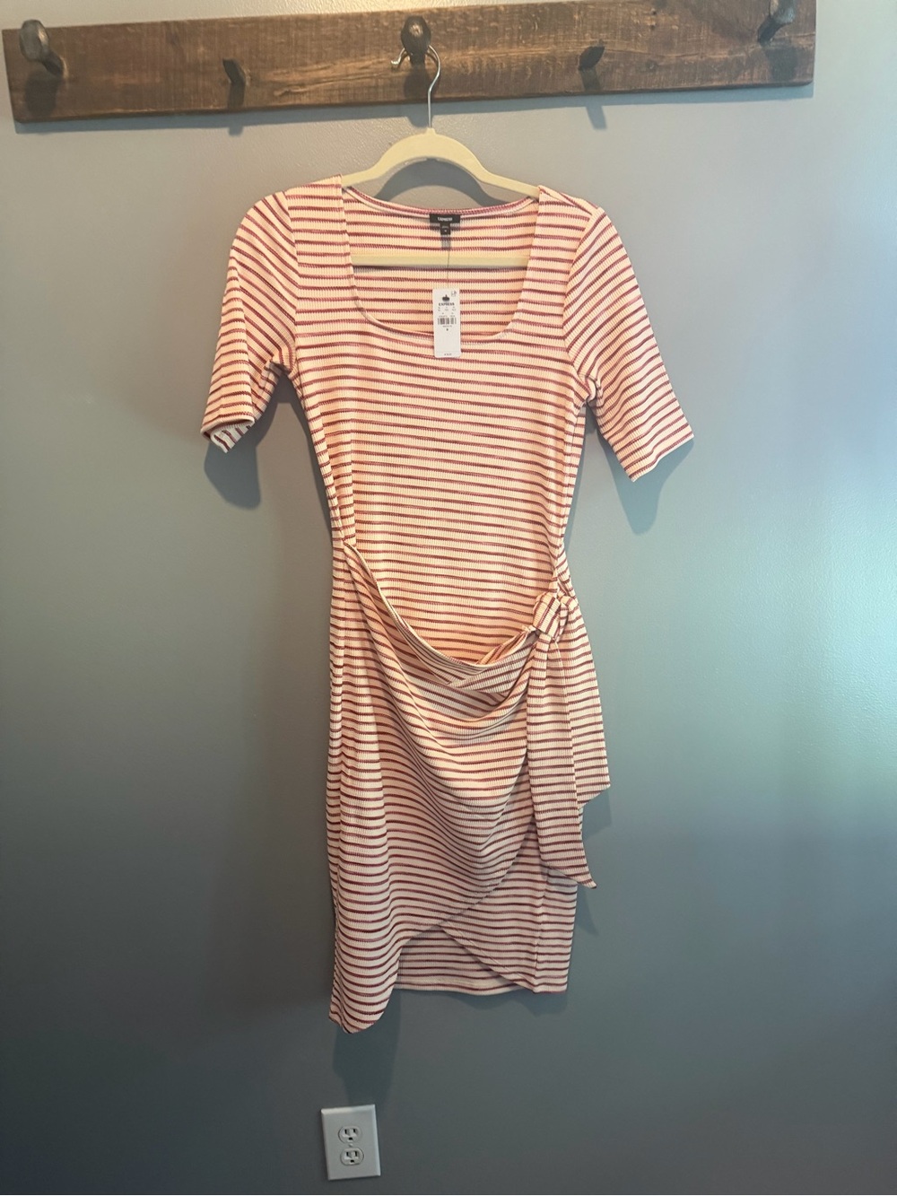 Express Pink & White Striped Tie-Detail Midi Dress